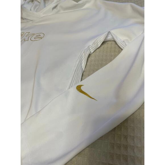 Nike Dry-Fit Activewear Athleisure White Vented Hoodie Glitter Gold Logo Medium - Picture 4 of 11